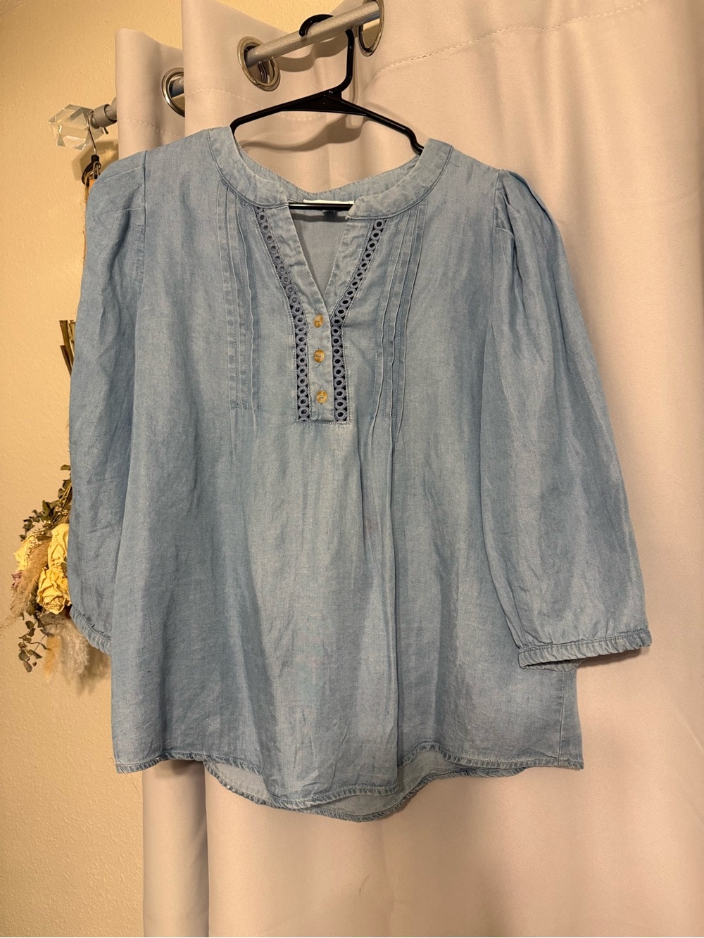 mine Light Blue Chambray Peasant Blouse